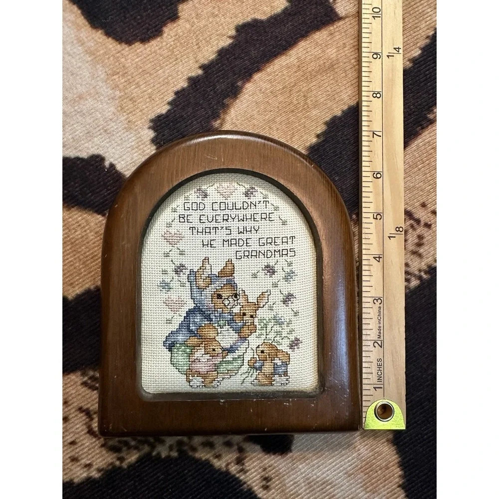 Great Grandma Bunny Needlepoint Cottagecore Wall Hanging Wooden Frame